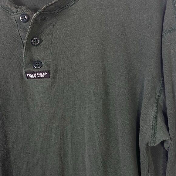 Polo Jeans Company Shirt Mens Medium Green Henley Long Sleeve Y2K Ralph RR T - Picture 4 of 10